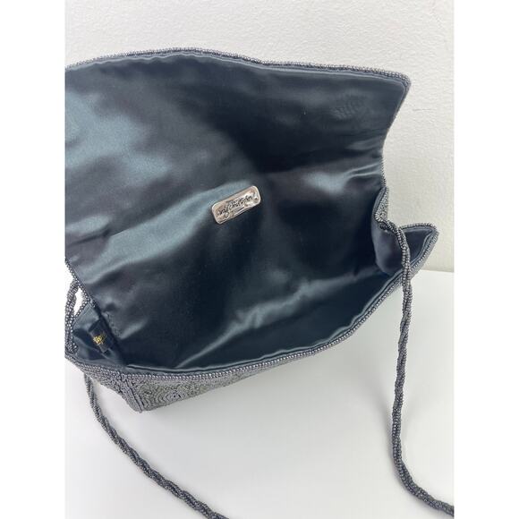 INGE CHRISTPHER Beaded Shoulder Bag Clutch Gray Silver Black Eveningwear Formal - Picture 7 of 8